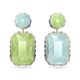 Chroma Drop Earrings Asymmetrical Design, Octagon Cut, Multicolored, Gold-tone Plated