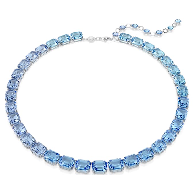 Millenia Tennis Necklace Octagon Cut, Color Gradient, Blue, Rhodium Plated
