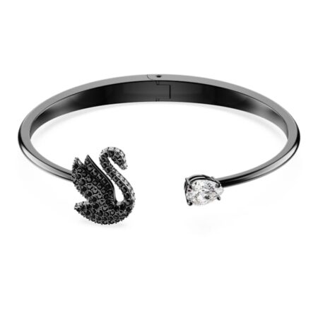 Swarovski Swan Bangle Swan, Black, Ruthenium Plated