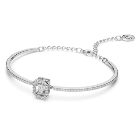 Una Bangle Octagon Cut, Pavé, White, Rhodium Plated M