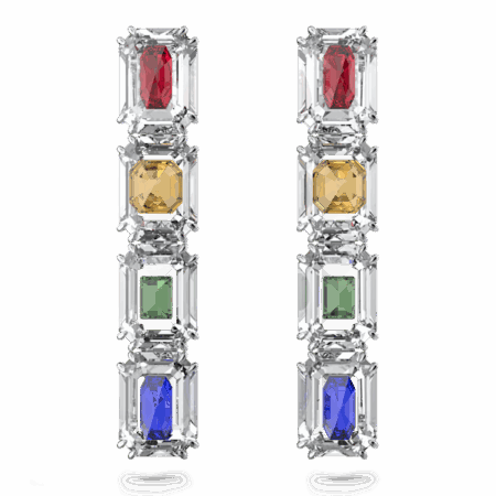 Boucles d'oreilles clip Chroma, Cristaux oversize, Multicolores, Métal rhodié