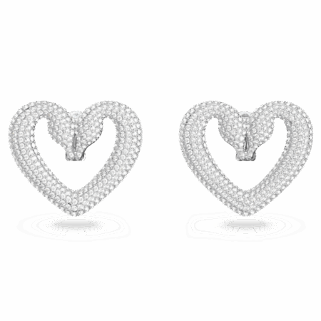 Boucles d'oreilles clip Sublima, Cœur, Grandes, Blanches, Métal rhodié