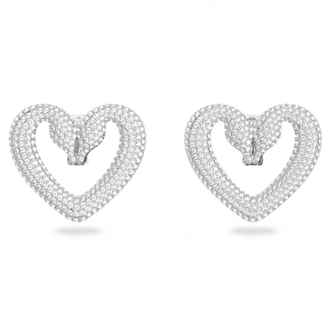 Boucles d'oreilles clip Sublima, Cœur, Grandes, Blanches, Métal rhodié