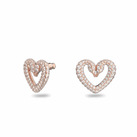 Clous d'oreilles Una, Pavé, Cœur, Placage de ton or rosé