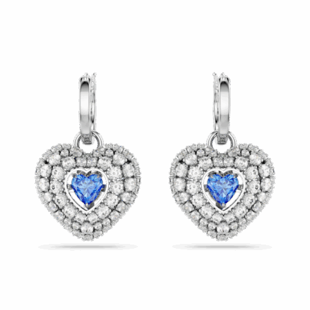 Boucles d'oreilles Hyperbola, Cœur, Bleues, Métal rhodié