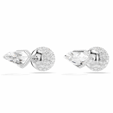Clous d'oreilles Lucent, Pavé, Boule, Blanches, Métal rhodié