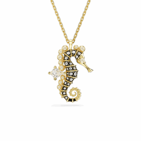 Pendentif Idyllia, Crystal pearls, Hippocampe, Blanc, Placage de ton or