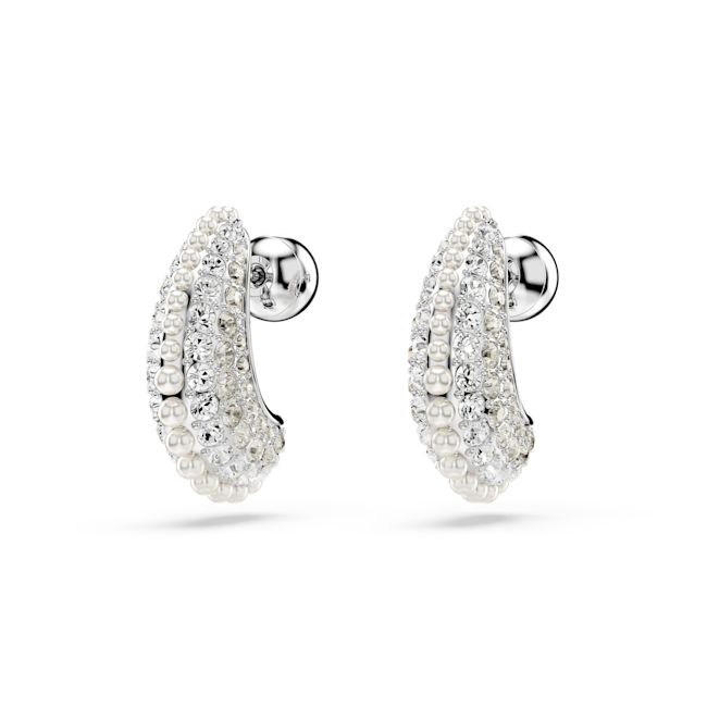 Pendants d'oreilles Sublima, Perle de cristal, Taille ronde, Petites, Blanches, Métal rhodié