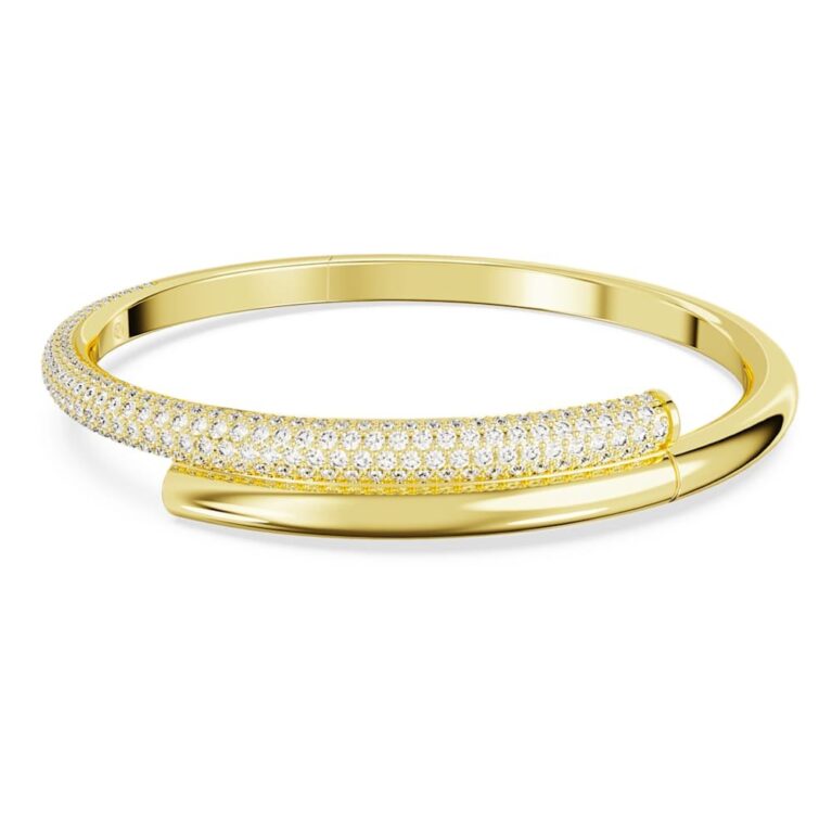 Dextera bangle, Magnetic closure, white, Gold - tone plated