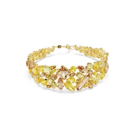 Gema choker, Mixed cuts, yellow, Gold-tone plated