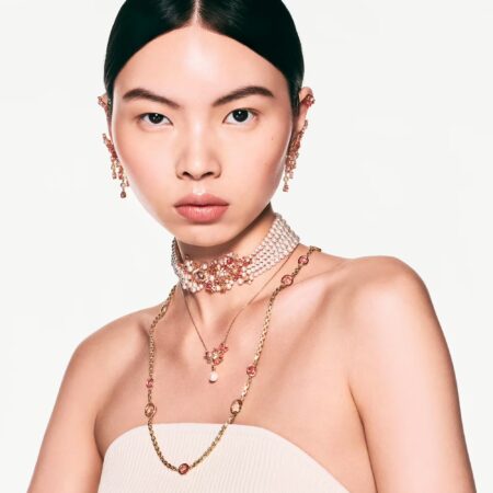 Sautoir Imber, Taille octogonale, Long, Rose, Placage de ton or