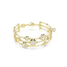 Imber wide bracelet, Round cut, white, Gold-tone plated