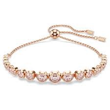 Imber tennis bracelet, Mixed round cuts, pink, rose gold tone plated