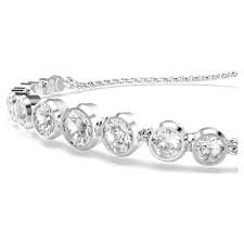 Imber tennis bracelet, Mixed round cuts, white, rhodium plated