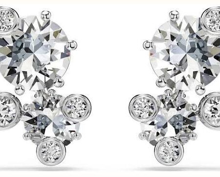 Constella stud earrings round white rhodium plated