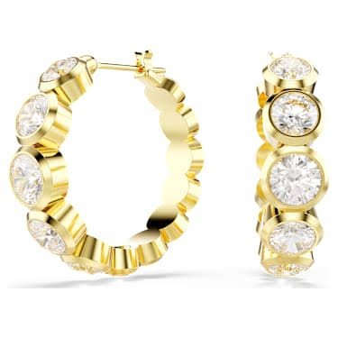Imber hoop earrings, Round cut, white, Gold-tone plated
