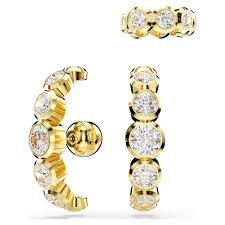 Imber ear cuff, set(3),round cut, white, Gold tone plated