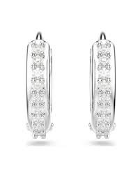 Matrix hoop earrings, Round cut, white, rhodium plated