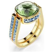 Chroma ring, cushion cut, Multicolored, Gold-tone plated