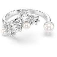 Constella open ring, crystal pearl, Round cuts, white, rhodium plated