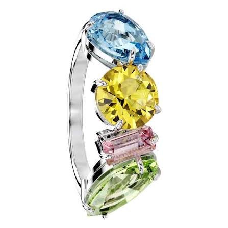Gema ring, Mixed cuts, Multicolored, rhodium plated
