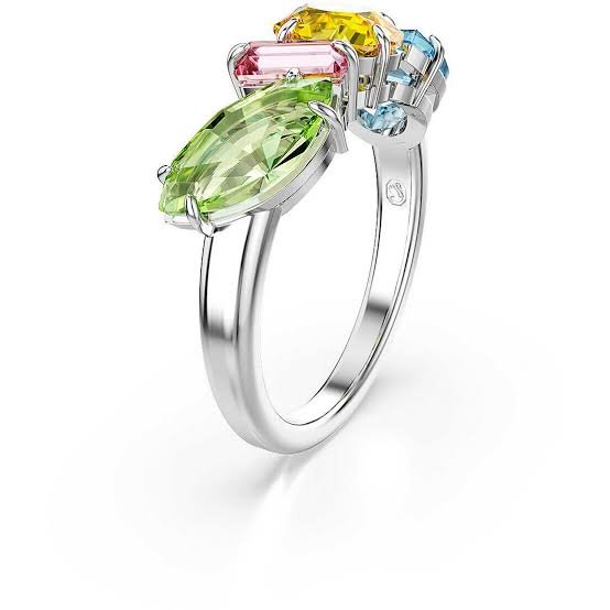 Gema ring, Mixed cuts, Multicolored, rhodium plated