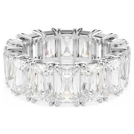 Matrix ring, Baguette cut, white, silver-tone finish