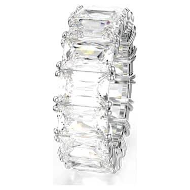 Matrix ring, Baguette cut, white, silver-tone finish