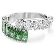 Matrix ring, Baguette cut, Green, Gold-tone plated