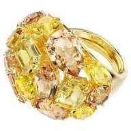 Gema cocktail ring, Mixed cuts, yellow, Gold-tone plated