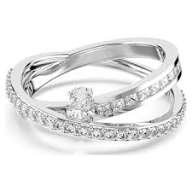 Hyperbola ring, Mixed cuts, white, rhodium plated