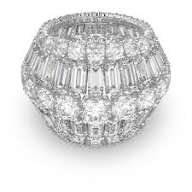 Hyberpola cocktail ring, Mixed cuts, white, rhodium plated