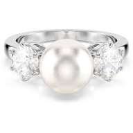Matrix cocktail ring crystal pearl round white rhodium 52