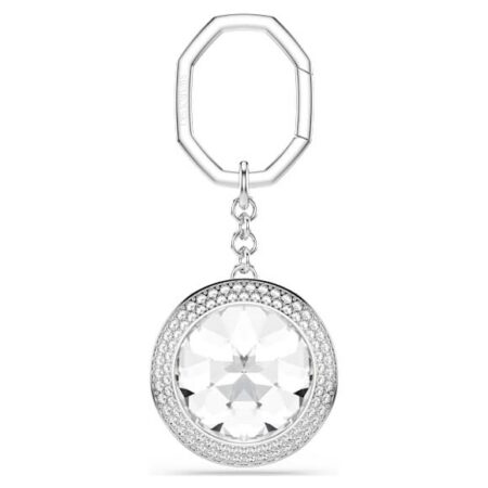 Bag charm round white rhodium plated