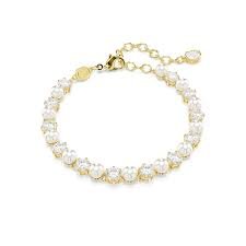 Matrix tennis bracelet crystal pearl round white rhodium gold